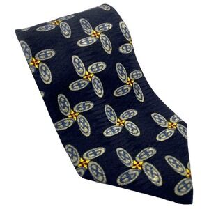XMI Men's 100%‎ Silk Necktie USA Designer Floral Blue/Yellow/Gray EUC preppy